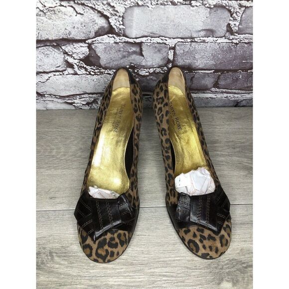 Taryn Rose Leopard Print Brown Bow Peep Toe Heels Shoes Women Sz 9M US/38.5EU - Picture 4 of 16